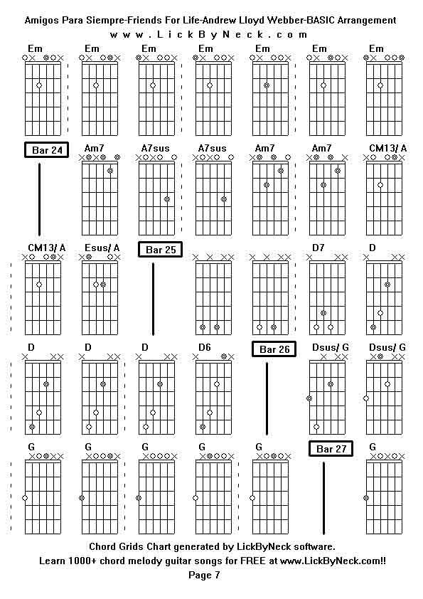 Chord Grids Chart of chord melody fingerstyle guitar song-Amigos Para Siempre-Friends For Life-Andrew Lloyd Webber-BASIC Arrangement,generated by LickByNeck software.